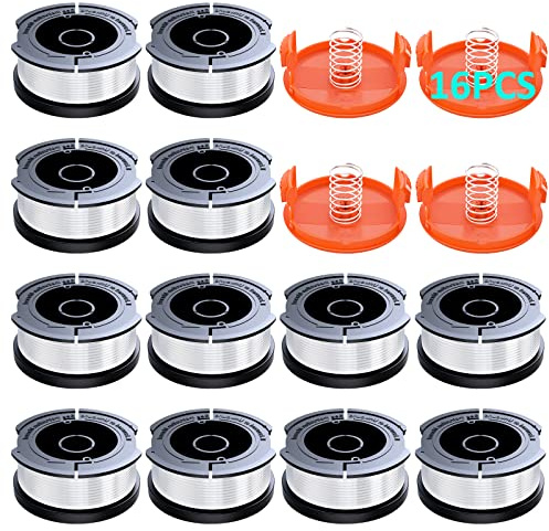 YWTESCH 12 Pezzi Rocchetto Filo Tagliabordi Compatibile con Black&Decker Filo Decespugliatore,Ø1,65 mm e Lungo 10 m,Contiene 12 Bobine di Rocchetto Decespugliatore,4 Coperchio e 4 Molla di Ricambio