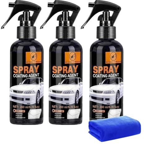 Quick Effect Coating Agent, Profi Keramikversiegelung Auto Set, Autoscheiben Versiegelung mit Mikrofasertuch, 3 in 1 Hochschutz Auto Beschichtungsspray, Reparatur, Schutz und Aufhellung Vereint (3pcs)