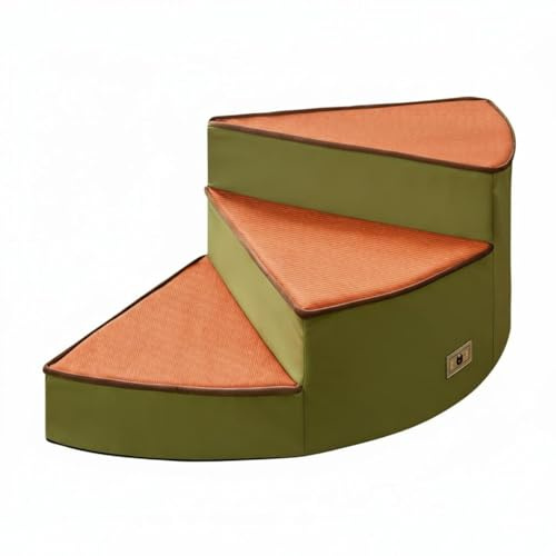 KiBcsLic Schaumstofftreppe für kleine Hunde waschbarer Bezug Hundetreppe aus Schaumstoff rutschfeste Stufen 3-stufige Hundetreppe für ältere Tiere, Bett, Olivgrün+Orange, 3-Stufen 45-31cm