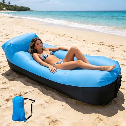 Calenxy Aufblasbares-Sofa 230×70cm Luft Sitzsack mit Portable Paket, Wasserdichtes Aufblasbare Liege, Air-Lounger, Strandliege Aufblasbar für Camping Reisen Urlaub Schwimmbad