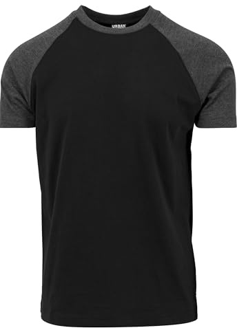 Urban Classics Herren Raglan Contrast Tee – Kurzarm T-Shirt aus Baumwolle mit farblich abgesetzten Ärmeln im sportlichen Raglan Stil für Freizeit & Streetwear,Blk/Cha,XL