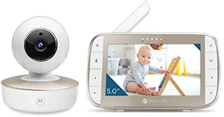 Motorola MBP50A Video Baby Monitor with 5 Zoll Handheld Parent Unit Room Temperature Display Infared Night Vision and Remote Pan Digital Tilt und Zoom, Weiß