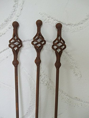 Arcon Set 3 Gartenstäbe, Rankstab, Rosenstab, gedrehte, Eisen, Rost, 116 cm