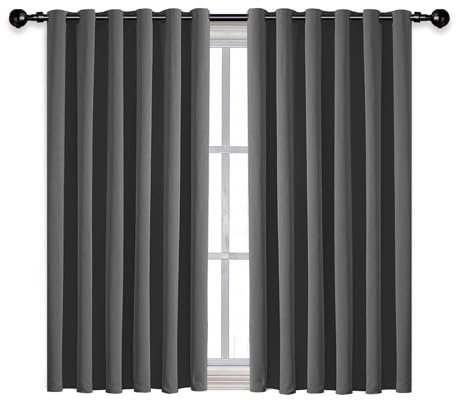 AMEHA Blackout Eyelet Curtains for Living Room Grey Curtains Bedroom, 46x54 Inch Drop Thermal Insulated Curtain Pair Panels with Tiebacks