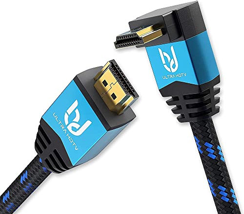 Ultra HDTV 1m Câble HDMI 2.0b 4K 60Hz, Coudé 270 Degrés Cordon, Ultra HD High Speed 18Gbps par Ethernet, Supporte HDR, 3D, Arc, PS4, Xbox, Projecteur, Lecteur Blu-ray