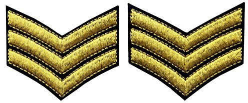 Toppa ricamata per uniforme militare, grado di sergente, da spalla, termoadesiva o da cucire gold