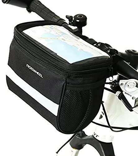 traderplus Bike Handlebar Bag Bicycle Front Basket Scooter Bag Insulated Cooler Storage Pouch Road Mountain Cycling Pack Cycling Accessories with TPU Touch Screen & Reflective Stripe