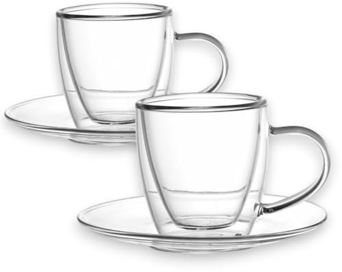 Set di 2 tazzine da caffè a doppia parete con piattini. 80 ml