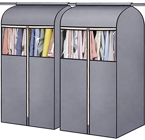 SLEEPING LAMB Kleidersäcke zur Aufbewahrung im Schrank, mit Reißverschlüssen, komplett geschlossen, zum Aufhängen von Kleidung, Anzügen, Mänteln, 109 cm, 2 Packungen, Grau