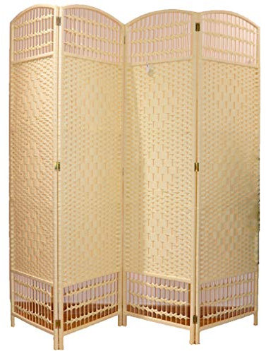 EME Biombo Ratán Separador de Ambientes 4 Paneles de 50cm Dimensión 200x180 cm (Largo x Alto) Color Crema. Incluye 1 Unidad Separador de Ambientes Decorativo