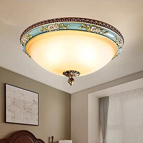 Deckenleuchte Retro Vintage Klassiker europäischer Stil Rustikale Deckenlampe Rund Glas Lampenschirm für Flur, Schlafzimmer, Büro, Bad, Balkon, Küche, Kronleuchter Led E27 Beleuchtung Loft (Ø40cm)