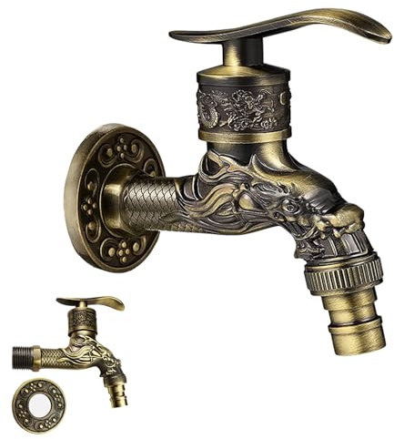 Rubinetto Vintage Scolpito in Ottone Anticato, per Lavabo da Bagno, Giardino, Esterno, Casa, Cucina (bronzo)