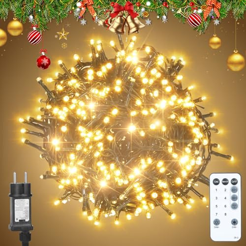 Luci Albero di Natale 420 LEDs 50.28+3M Stringa Luce Esterno Interno IP65 con Telecomando, Spina, 8 Modalità, Timer Catena Luminosa Decorazioni per Matrimonio, Laurea, Compleanno - Bianco Caldo