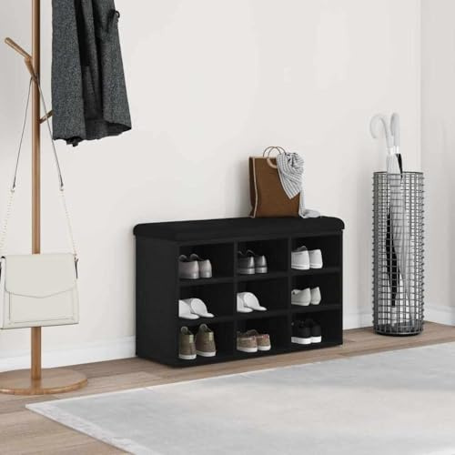 Kangardius skobänk svart 82 x 32 x 50 cm trämaterial med förvaringsutrymme, praktisk garderobsbänk för hall, vardagsrum, sovrum, mångsidig sittkista