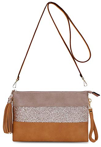 CRAZYCHIC - Sac Bandoulière Paillette Cuir Multicolore Femme - Pochette Soirée Plate Bandes Strass Brillant Souple - Fourre-Tout Besace Sacoche Sac à Main Porté Epaule - Mode Chic Tendance