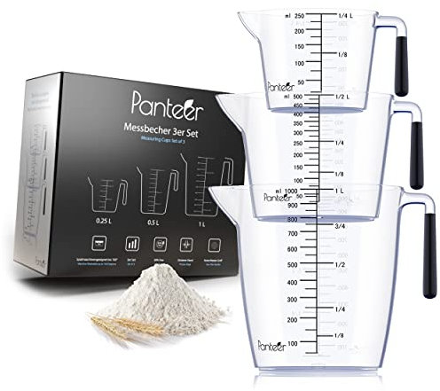 Panteer® Messbecher Set – 3 Stück (1L, 500ml, 250ml) – BPA-frei, Hitzebeständig und Spülmaschinenfest bis 90°C – Küchen- & Back Zubehör