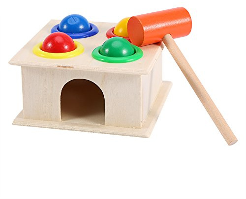 Garosa Juego de Martillo de Juguete para niños y Juego de Madera de 4 Bolas Aprenda Colores, contando Bolas de Martillo de Madera Golpeando y martillando Juguete