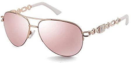 FONHCOO Sunglasses for Women Men Mirrored Sunglasses Oversized Metal Frame UV400 (PINK/WHITE)