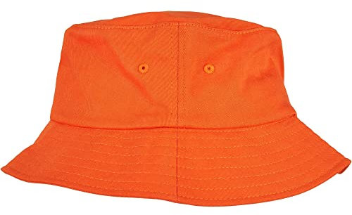 Flexfit Cotton Twill Bucket Hat - Unisex Anglerhut für Damen und Herren, einfarbig, mit patentiertem Band, Farbe orange, one Size
