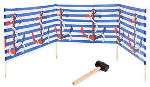 Garronda Strand Windschutz Sichtschutz 4m lang Plus Gummihammer GAEX001 (Streifen/Anker, 4 m)