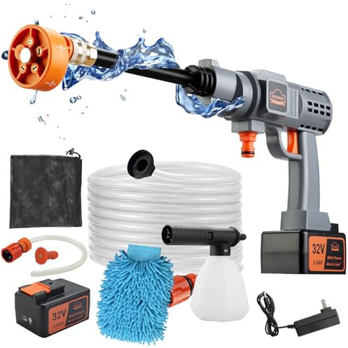 DEWINNER 32V Cordless Battery Powered Pressure Washer, 700PSI Portable Pressure Washer with 5-in-1 Adjustable Nozzle Suitable for Washing Cars/Fences/Siding