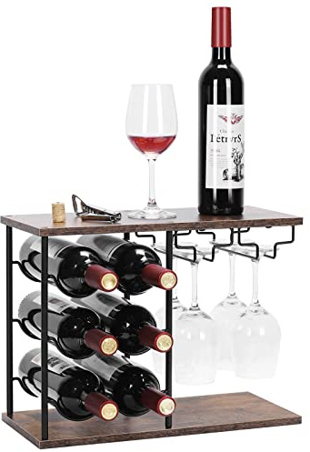 MOOACE Countertop Wine Rack, Wine Bottle Rack with Glass Holder