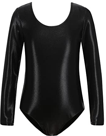 Odizli Maillot Niñas Manga Larga Niños U Espalda Rhinestone Gimnasia Maillot de, Negro , 9-10 Años