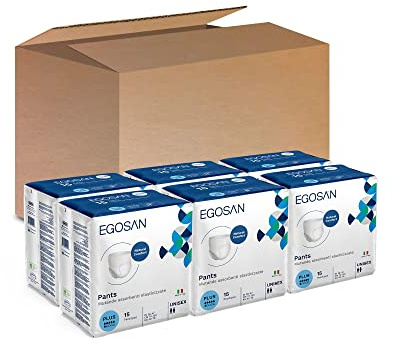 Egosan Pants Plus Pacco Scorta con 6 Confezioni da 15 pezzi, Mutande Assorbenti Giorno Elasticizzate per Incontinenza Media, Protezione totale, Alta vestibilità, Sistema Anti-Odore, Unisex, Taglia M