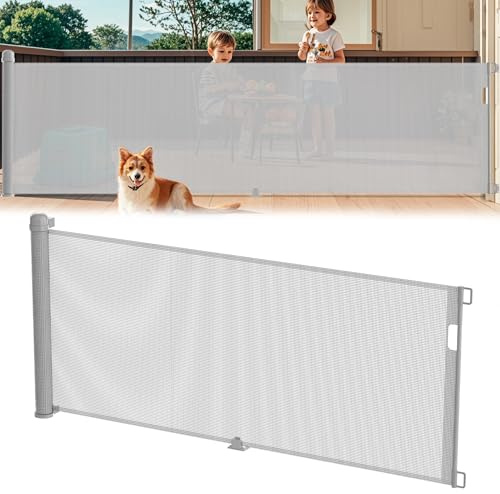 YRHome Baby dörrskyddsgaller, klämbar, utdragbar 0–300 cm, grå trappskyddsgardin, trappskydd för baby och pälsdjur, infällbar dörr för inomhus- och utomhusbruk