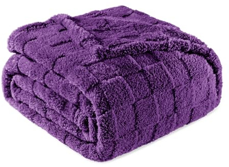 Exclusivo Mezcla Checkered Fleece Throw Blanket for Sofa Couch, 127x152 CM | Soft Cozy Purple Sofa Throw for Living Room, Lightweight Breathable Fluffy Bed Blanket for Home Decor, All Season Use