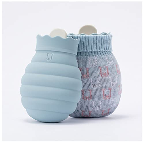 Wärmflasche Silikon Warmwasserflasche Warm Palast Handwärmer Mini Tragbare Explosionsdichte Plüsch Warme Baby Studenten Wasser Warme Wassertasche Wärmflasche mit bezug(Size:B Blue S)