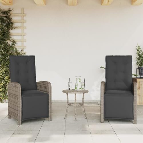 Gartensessel mit Fußteil 2 Stk. Verstellbar Grau Poly Rattan,Bequemer Gartenstuhl mit verstellbarer Rückenlehne & Fußstütze perfekt zum Entspannen im Freien Terrassen Sitzmöbel, Gartenmöbel & Zubehör