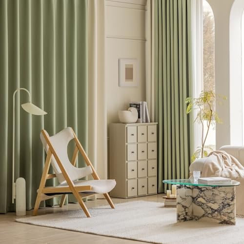 Homxi Blickdichte Vorhänge Jugendzimmer 2er Set,2 x 137W x 183H cm,Vorhänge Gardinen Grün Beige Spleißen Einfarbig Vorhang mit Ösen