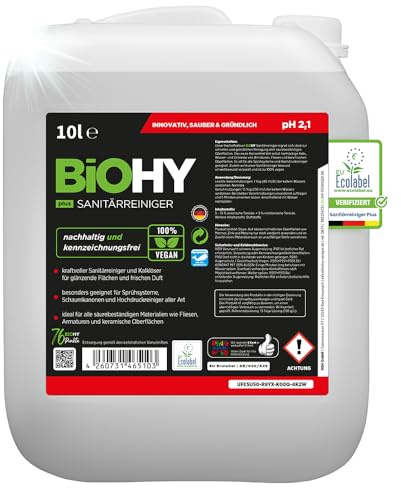 BiOHY Sanitetsrengörare (10l burk) | Kalknedbrytande koncentrat för sanitetsområdet | Badrumsrengöring med en behaglig och fräsch doft | EXTRA STARK (Sanitärreiniger Plus)