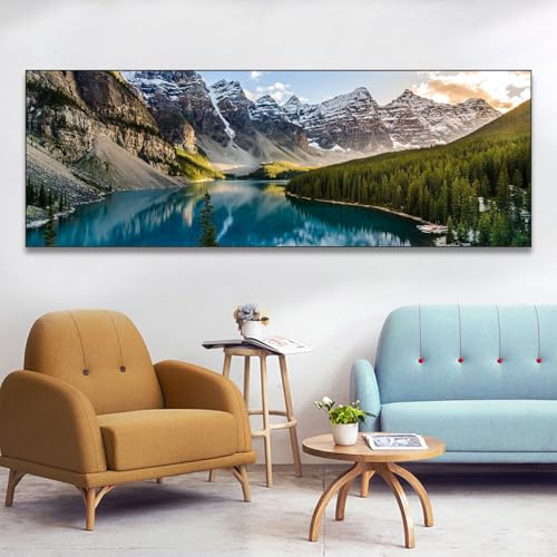 Cuadros en lienzo, imágenes panorámicas modernas de montaña, paisaje natural, grande, XXL, dormitorio, salón, decoración de pared, pared, puesta de sol, mar, playa, sin marco (C, 50x150cm, Sin marco)