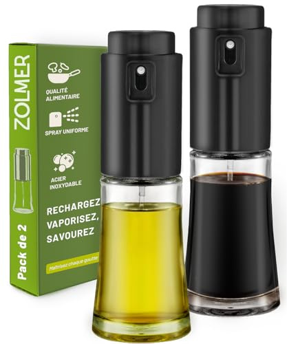 2X Kompakter Ölsprüher für präzise Dosierung 100 ml Schwarz | 2 nachfüllbare Sprühflaschen aus Glas und Edelstahl, BPA-frei, für Heißluftfritteuse, Kochen und Grillen