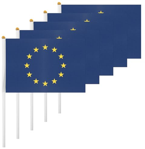 ASUNO Lot de 20 drapeaux de l'Union européenne - Petites bannières à main - 14 × 21 cm - Mini drapeau européen en polyester pour décorations de fête, coupe du monde, festivals internationaux