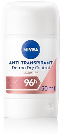 NIVEA - Stick Féminin Derma Dry Control - Déodorant Femme 96H Anti-Transpirant - Protection Maximum Contre la Transpiration Intense & les Odeurs - Derma Control - Tous Types de Peaux - 50 ml