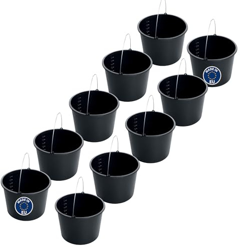 Schwarzer 20L Eimer mit Skala – robuster Kunststoffeimer mit Griff – Putzeimer, Zementeimer, Wassereimer für Garten, Haushalt & Baustelle – Sets 10 St. (10, 20L)