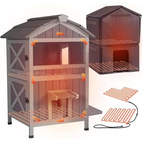 Niche en bois pour chien et chat pour extérieur et intérieur, niche pour chiens, chats, lapins et autres petits animaux (classique, 2 niveaux incurvés chauffants)