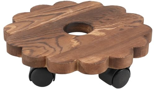 Didiseaon Plateau Roulant en Bois Massif pour Pots De Fleurs Bac De Rétention Support Rond 20 Cm pour Utilisation Intérieure Et Extérieure