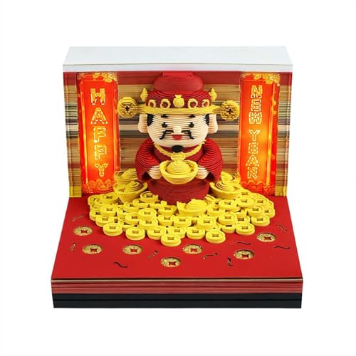 Calendrier 3D 2026 - Dieu chinois de la richesse - Calendrier 3D détachable - Décoration de bureau - Bloc-notes - Décoration de bureau - Cadeau pour anniversaires/vacances/Noël