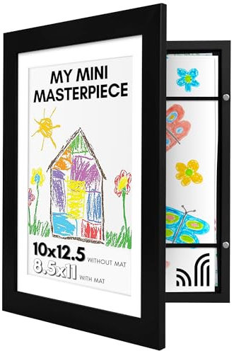 Americanflat A4 Kids Art Frame in Black - Use as 25.5x32 cm without Mount - Picture Frame for Childrens - Front Opening Kids Artwork Display Holds 100 Pieces of Artwork