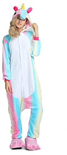 Kauson unisex enhörning pyjamas 3D nyhet cosplay djurkostymer onesie flanell varma nattkläder söt overall nattkläder med huva bästa presenten till födelsedag halloween jul jul fest gåva
