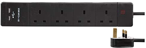 PRO ELEC PEL00110 4 Gang Extension Lead with 2 USB 3m, Black | Power 4 devices and charge 2 USB gadgets at once with a convenient 3m extension lead.