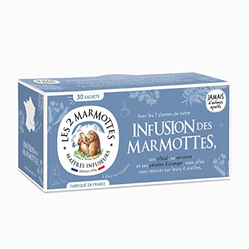 Les 2 Marmottes - Infusion des Marmottes Verveine Menthe Camo - 30 Sachets | Produit signature, Bien-Être et Relaxation, Pour le soir, Made in France, Sans arômes ajoutés,