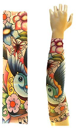 Manicotto Tattoo - Tatuaggio Finto - Indossabile - Immagine - Manica - Uccello - Tatoo - Tribale - Idea Regalo per Natale e Compleanno - Mezza Manica - W105 - Farfalla e Fiori