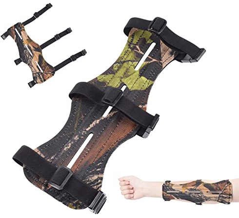 ELONG OUTDOOR ELONG – Protège-bras en cuir de vache de 22,9 cm avec 3 sangles réglables pour accessoires de chasse à l'arc pour jeunes et adultes, camouflage