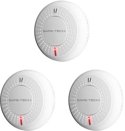 SAFE-TECH 3 Pack Wireless Interlinked Smoke Alarms for Home | BS EN 14604 Compliant for Scotland, Battery Powered Smoke Detector for Home,10 Year Sensor Life, UK Tech Support