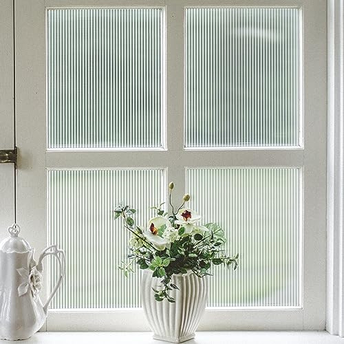 VELIMAX Reeded Glass Window Film, Window Privacy Film, Frosted Window Vinyl, 3D Decorative Decals Non Adhesive for Bathroom Living Room 17.7x78.7 inches